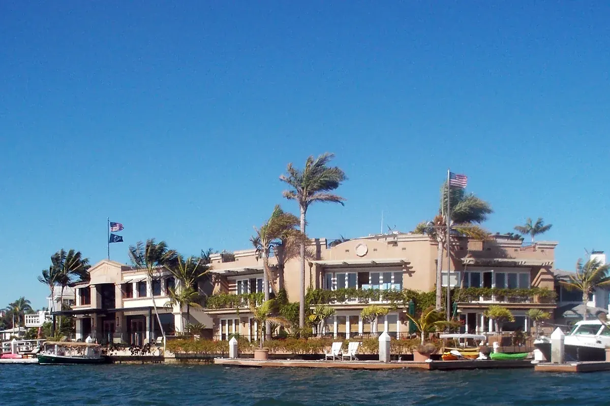 Waterfront homes with private docks on Harbor Island in Newport Beach CA